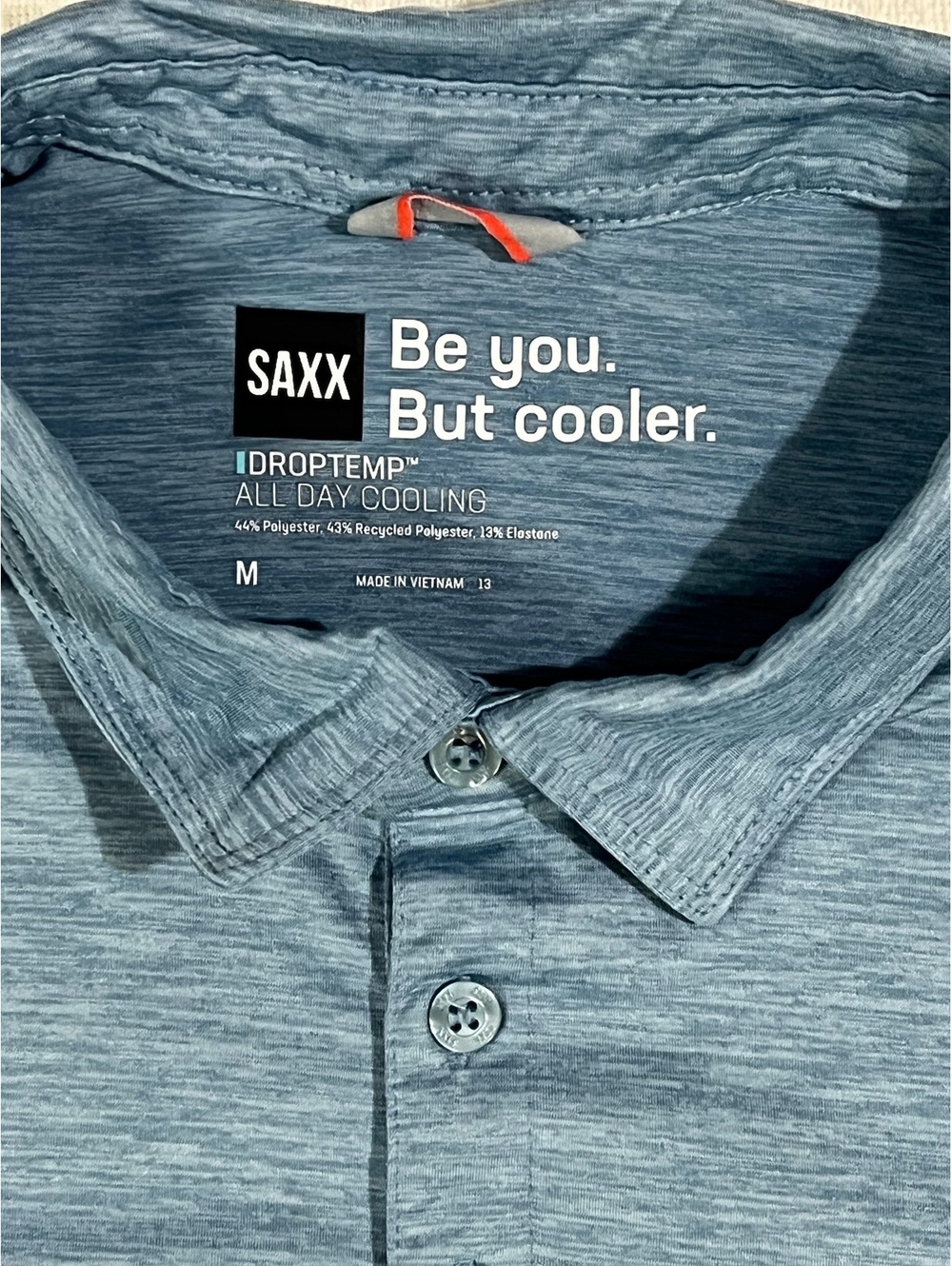 SAXX Men's Medium Blue DropTemp All Day Cooling Polo Shirt